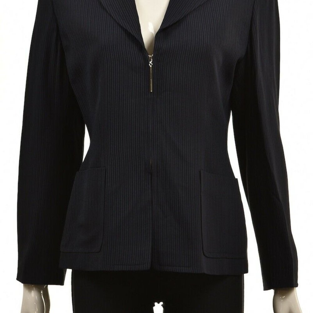 Ellen Tracy Womens Blazer Navy Aqua Blue Stripe 10